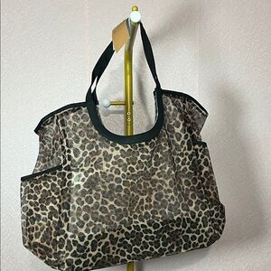 Shade & Shore Leopard-Print Tote with Black Trim and Straps